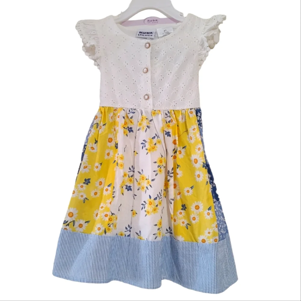 New Blueberi Boulevard Girls 4T Floral Summer Cotton Dress with Sunhat